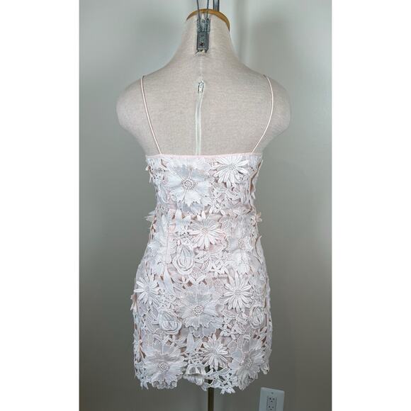Ixiah Pompom Floral Appliqué Pink Lace Mini Dress Size 4 - Picture 8 of 9